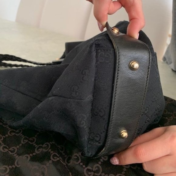 Gucci- Canvas Vintage Hobo bag with braided leather handles - Picture 5 of 7